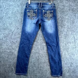 Red Camel Jeans Women 7 Blue Y2K Denim Skinny Straight Cross Embellished Rocker